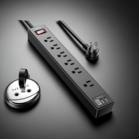 6Ft Power Strip Surge Protector -  Extension Cord with 6 AC Outlets and 3 USB Ports for for Home, Office, Dorm Essentials, 1680 Joules, ETL Listed, (Black)