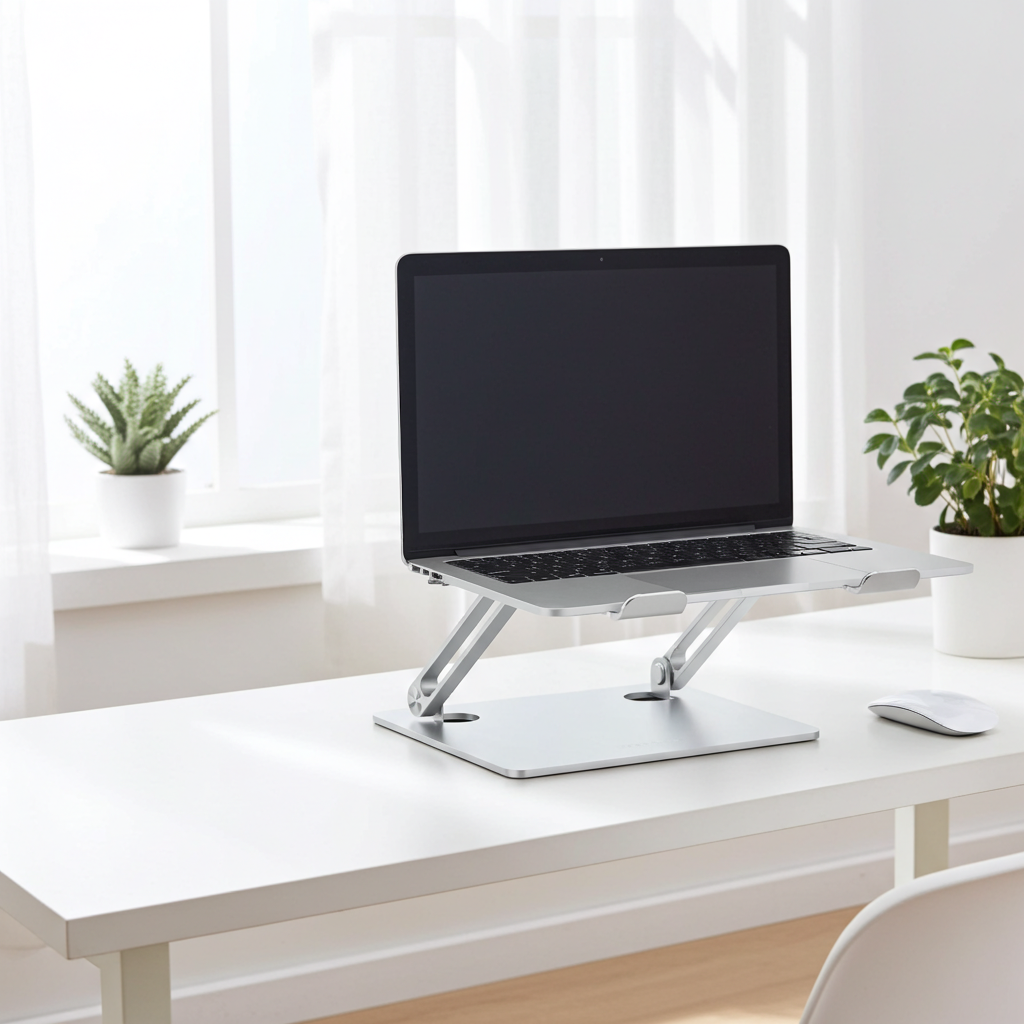 Laptop Stand, Adjustable Multi-Angle Laptop Holder, Compatible for Laptops up to 17 Inches, Sturdy Aluminum & Silicone, Silver